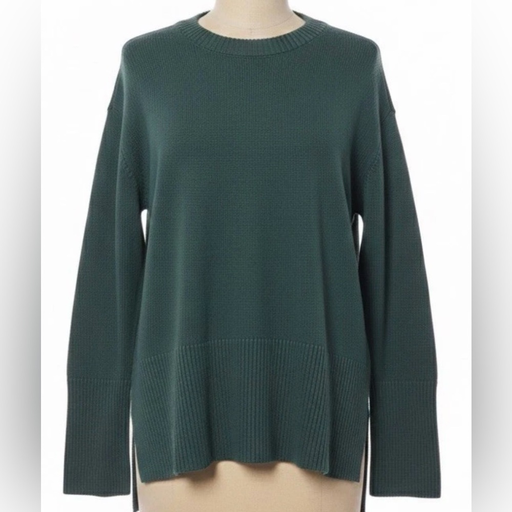 GAP Green Cotton Sweater Womens Large Shaker Stitch Crewneck Pullover Oversized